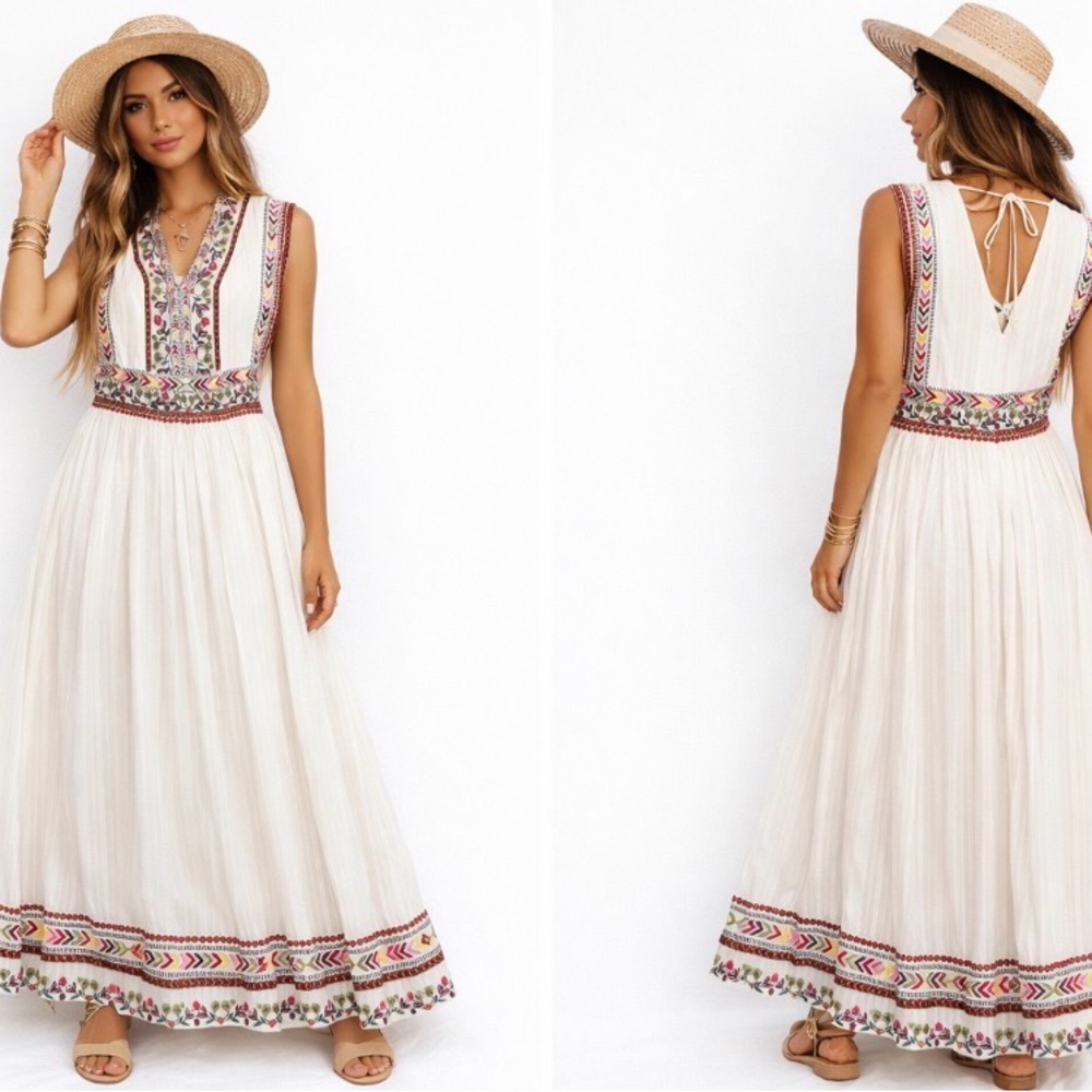 Sundance boho Margarita Embroidered White Maxi Dress wedding guest 6